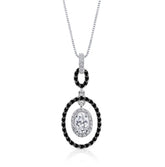 Sterling Silver Oval Halo Necklace with Black and White CZ's -18"